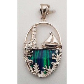 RARD238PS Sterling Silver Boat and Lighthouse Opal Pendant